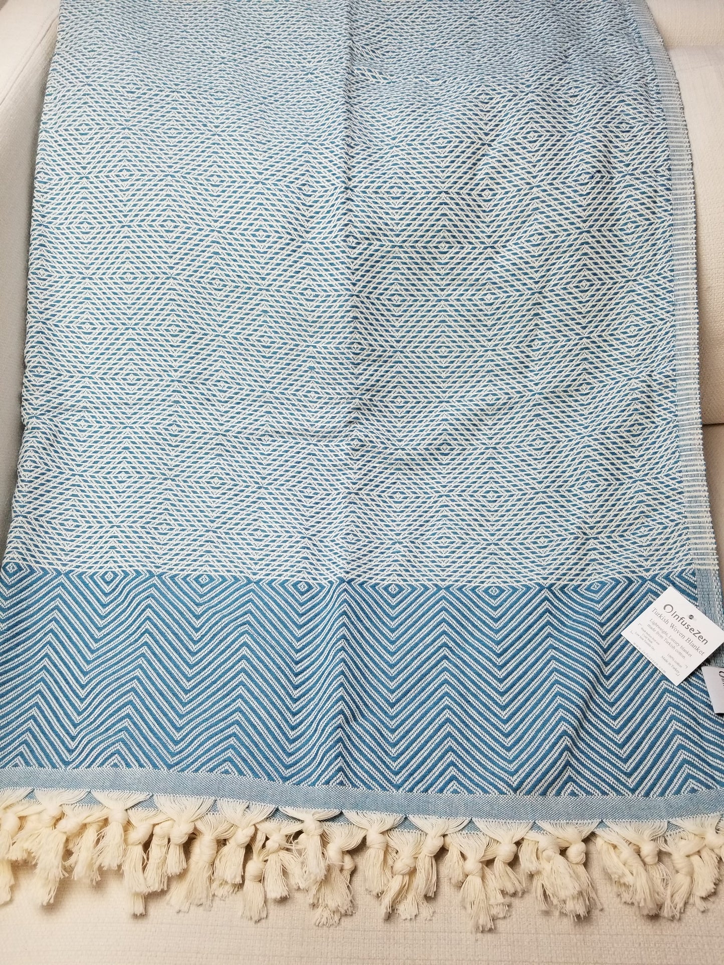 OUTLET SALE - Diamond Weave Turkish Cotton Throw Blanket in Teal