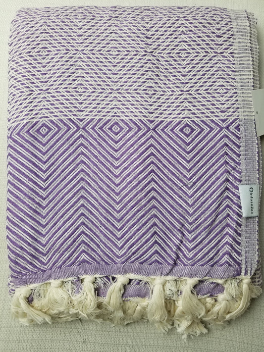 OUTLET SALE - Diamond Weave Turkish Cotton Throw Blanket in Purple