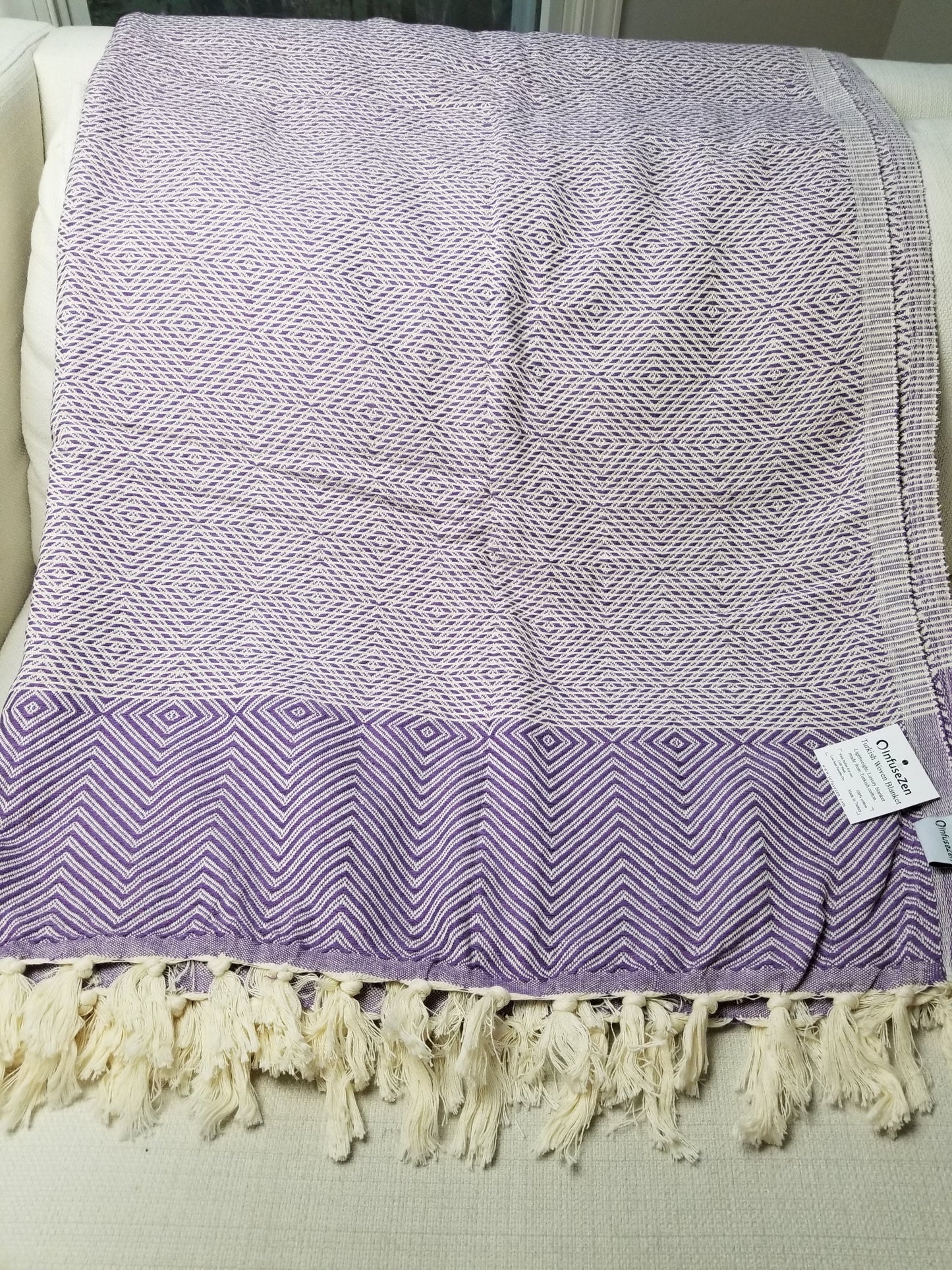 OUTLET SALE - Diamond Weave Turkish Cotton Throw Blanket in Purple