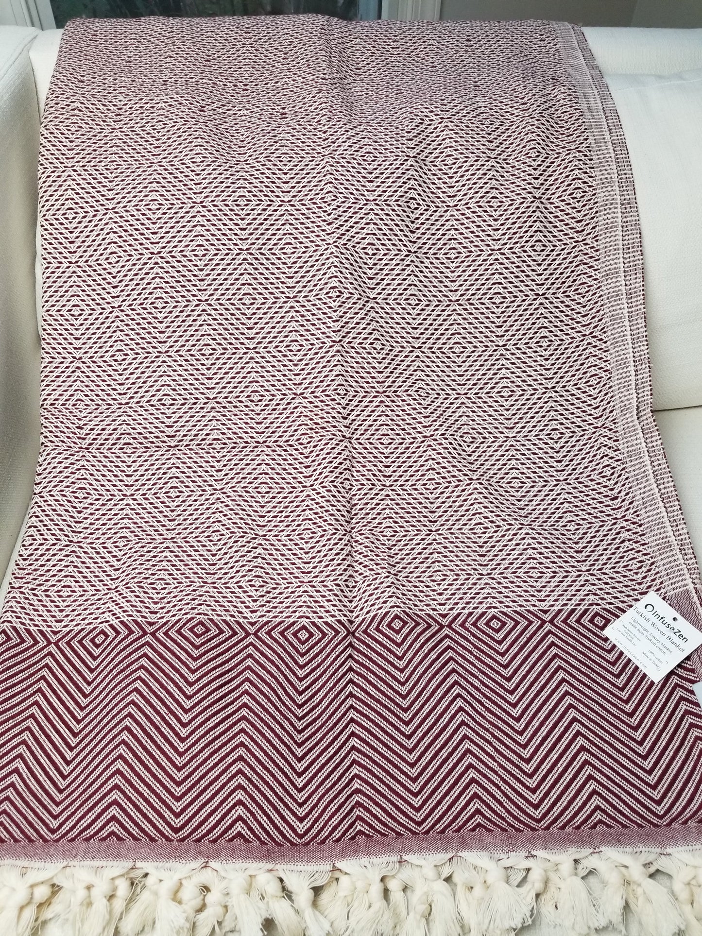 OUTLET SALE - Diamond Weave Turkish Cotton Throw Blanket in Cranberry