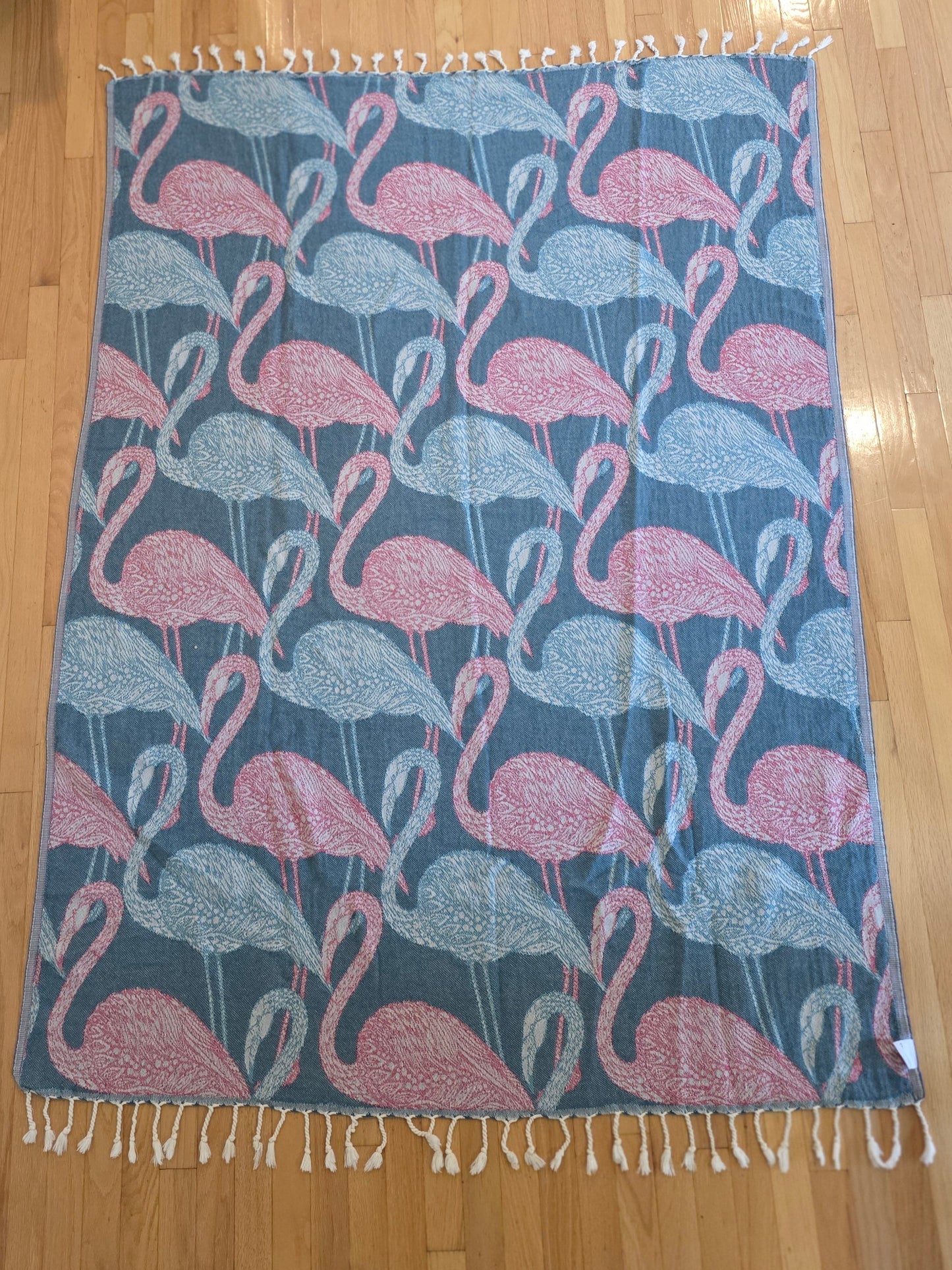 OUTLET SALE - Flamingo Organic Turkish Throw Blanket in Teal and Pink
