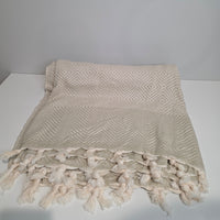 OUTLET SALE - Diamond Weave Turkish Cotton Throw Blanket in Sage-Beige - FINAL SALE