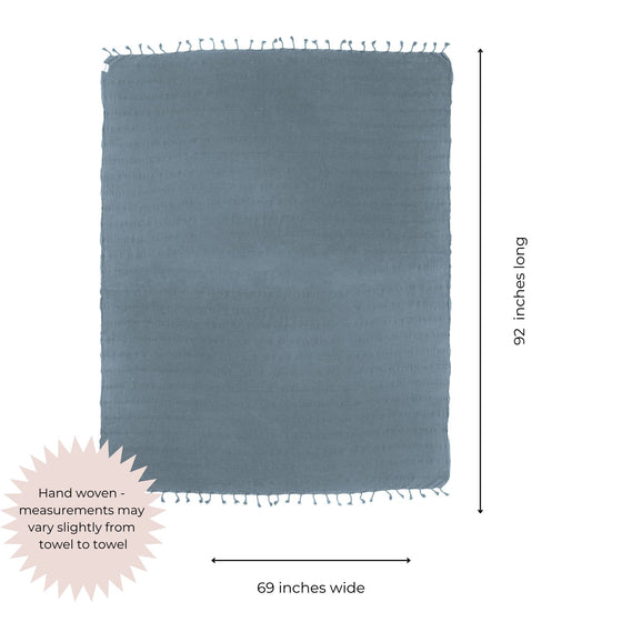 Stonewashed Organic Large Turkish Throw Blanket in Denim Blue/Grey