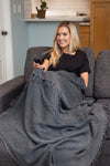 Stonewashed Organic Small Turkish Throw Blanket in Charcoal Grey/Faded Black