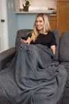 Stonewashed Small Turkish Throw Blanket in Charcoal Grey/Faded Black
