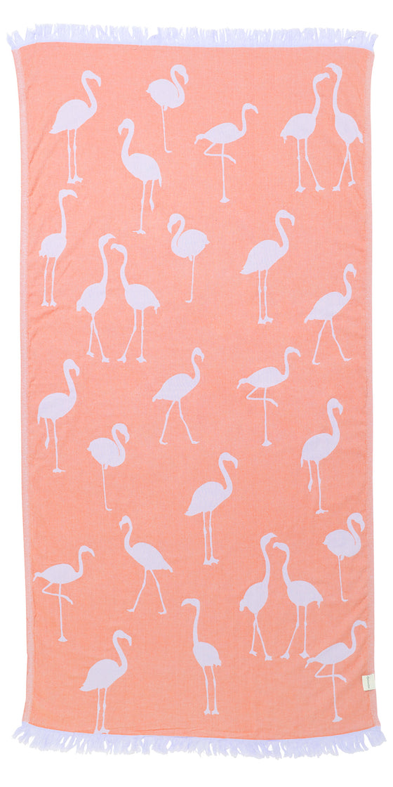 Flamingo Reversible Cotton Turkish Towel in Coral