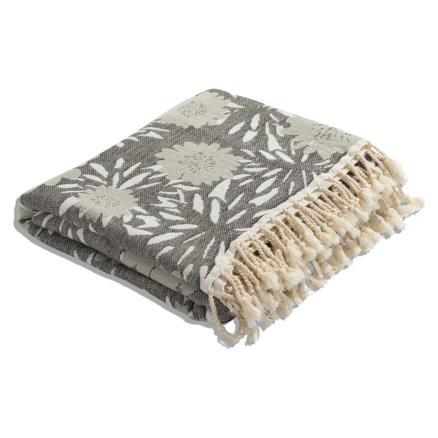 Flower Pop Organic Cotton Medium Weight Throw Blanket in Black & Grey
