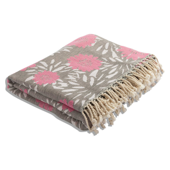 Flower Pop Organic Cotton Medium Weight Throw Blanket in Grey & Pink