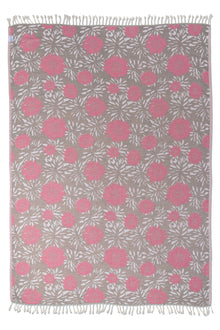  Flower Pop Organic Cotton Medium Weight Throw Blanket in Grey & Pink