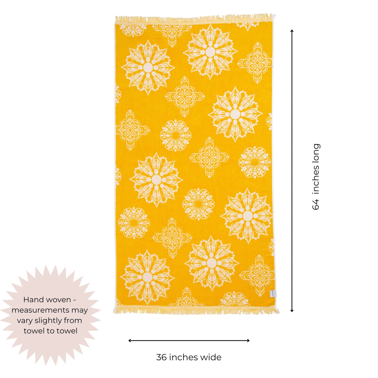 Mandala Full Terry Turkish Towel in Golden Yellow