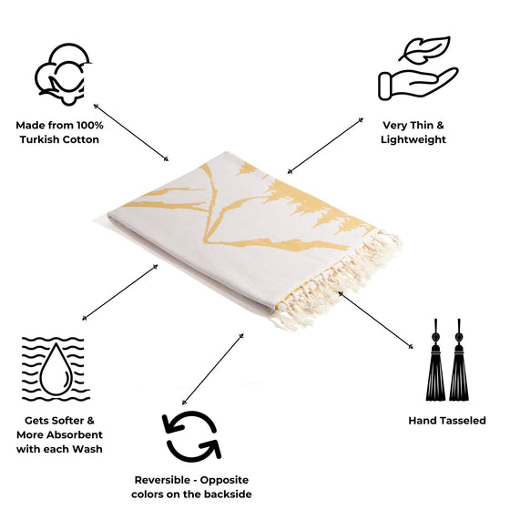 Mountain 100% Cotton Reversible Turkish Towel in Mustard