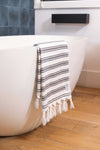 Bask Striped Organic Turkish Towel with Soft Terry Cloth Back in Black