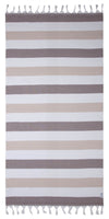 Kapris Striped Turkish Towel with Soft Terry Cloth Back in Brown, Beige and White