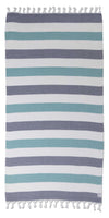 Kapris Striped Organic Turkish Towel with Soft Terry Cloth Lining in Aqua, Navy and White