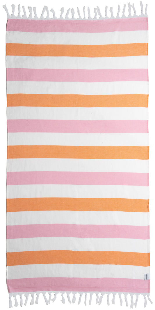 OUTLET SALE - Kapris Terry Lined Turkish Towel in Orange and Pink