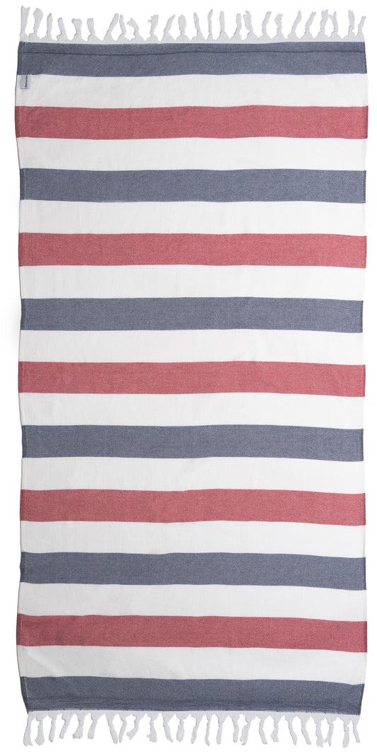 OUTLET SALE - Kapris Terry Lined Turkish Towel in Navy and Red