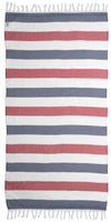 Kapris Striped Turkish Towel with Soft Terry Cloth Back in Red and Navy Blue