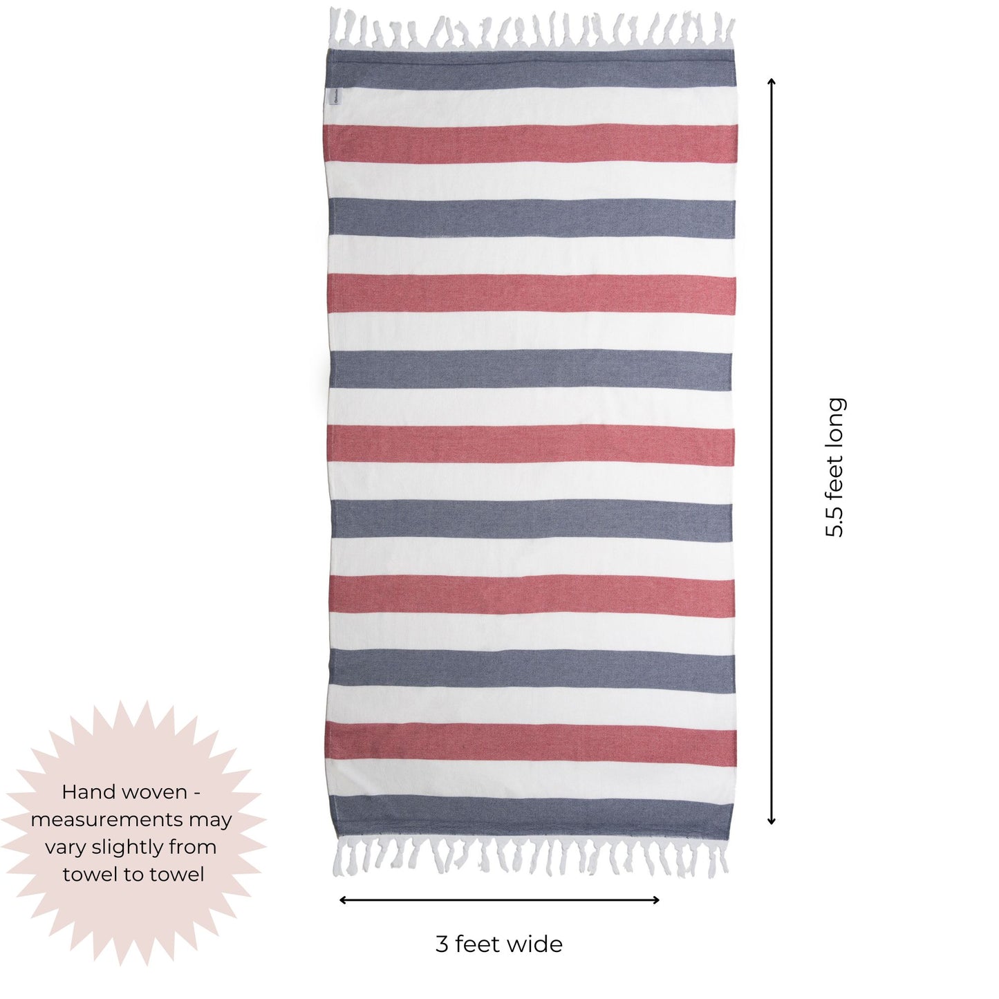 OUTLET SALE - Kapris Terry Lined Turkish Towel in Navy and Red