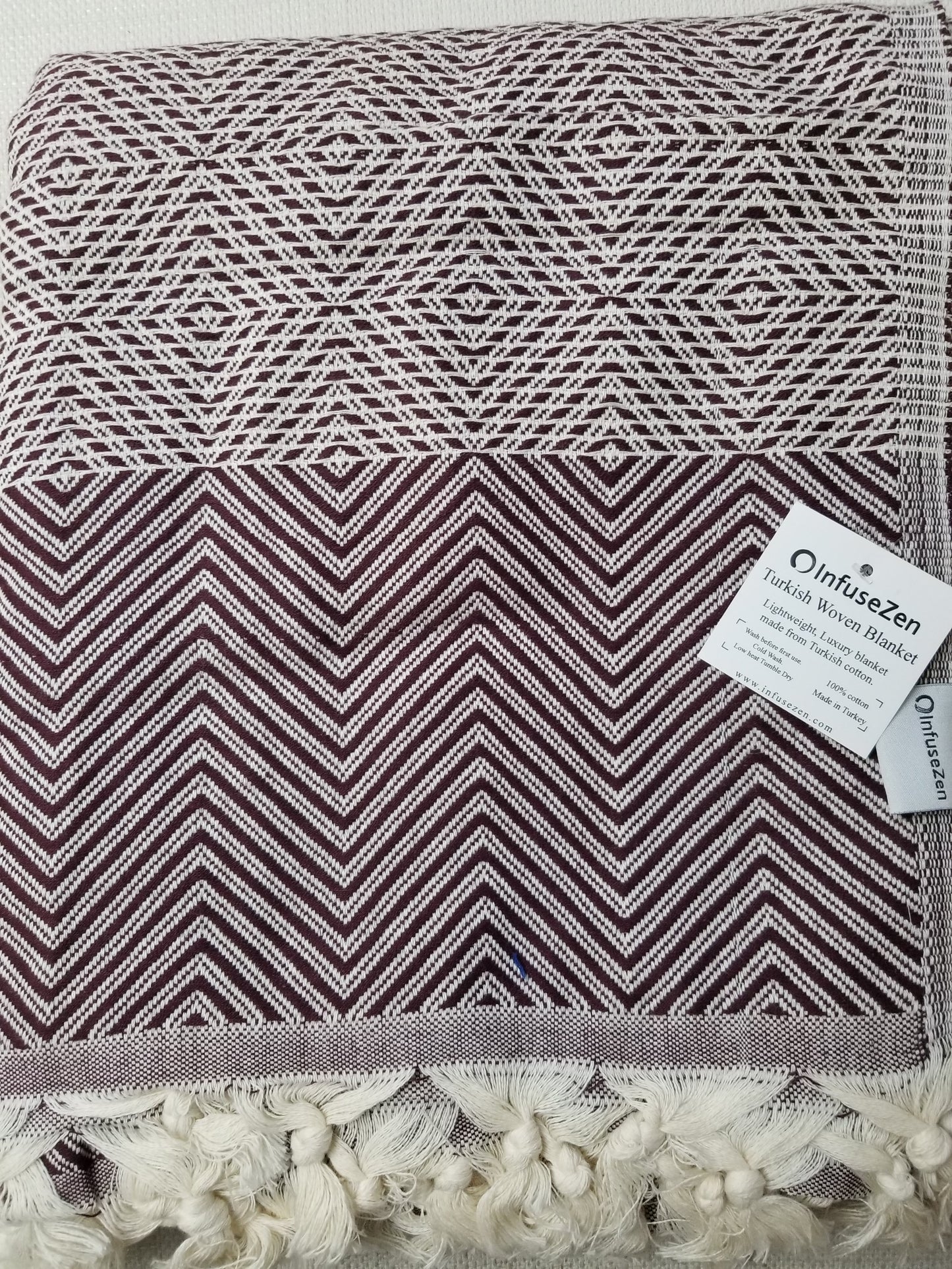 OUTLET SALE - Diamond Weave Turkish Cotton Throw Blanket in Burgundy