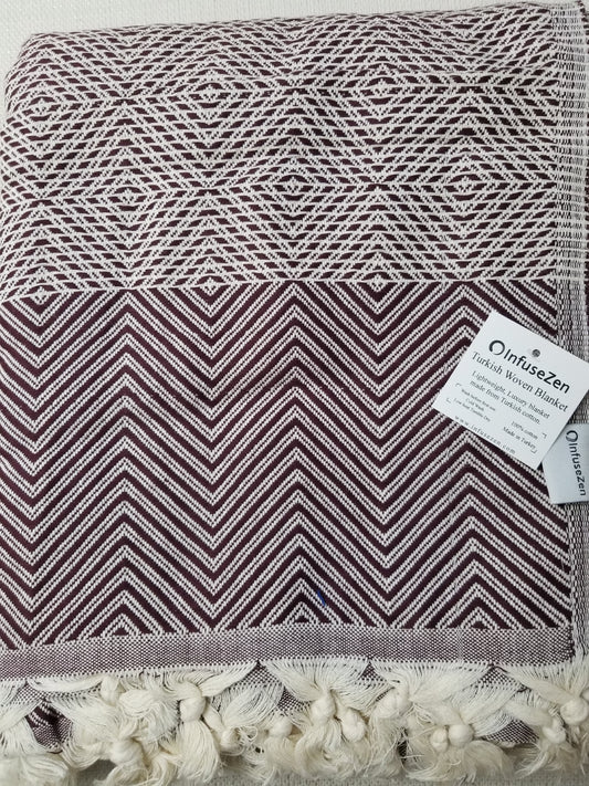 OUTLET SALE - Diamond Weave Turkish Cotton Throw Blanket in Burgundy