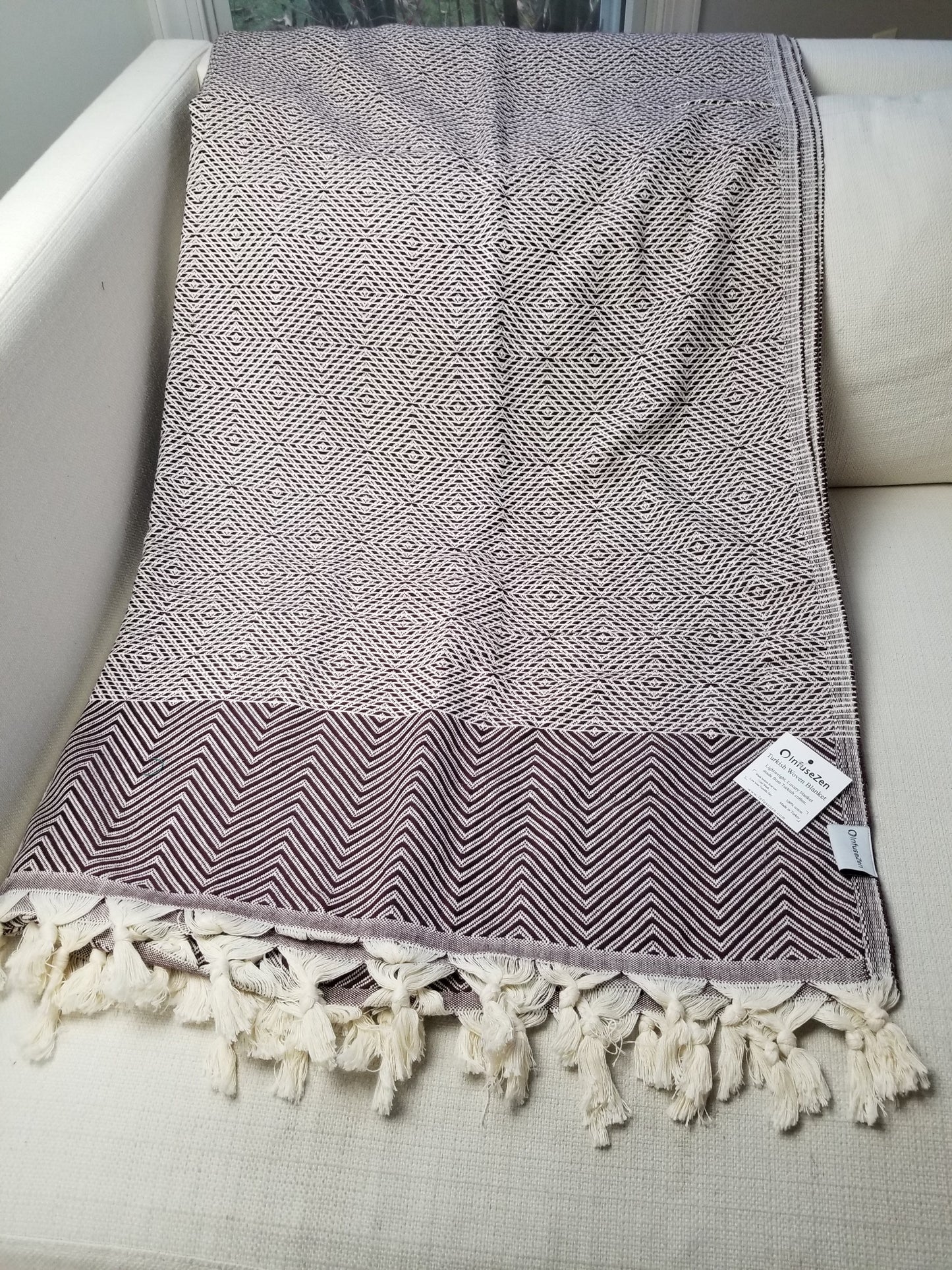 OUTLET SALE - Diamond Weave Turkish Cotton Throw Blanket in Burgundy