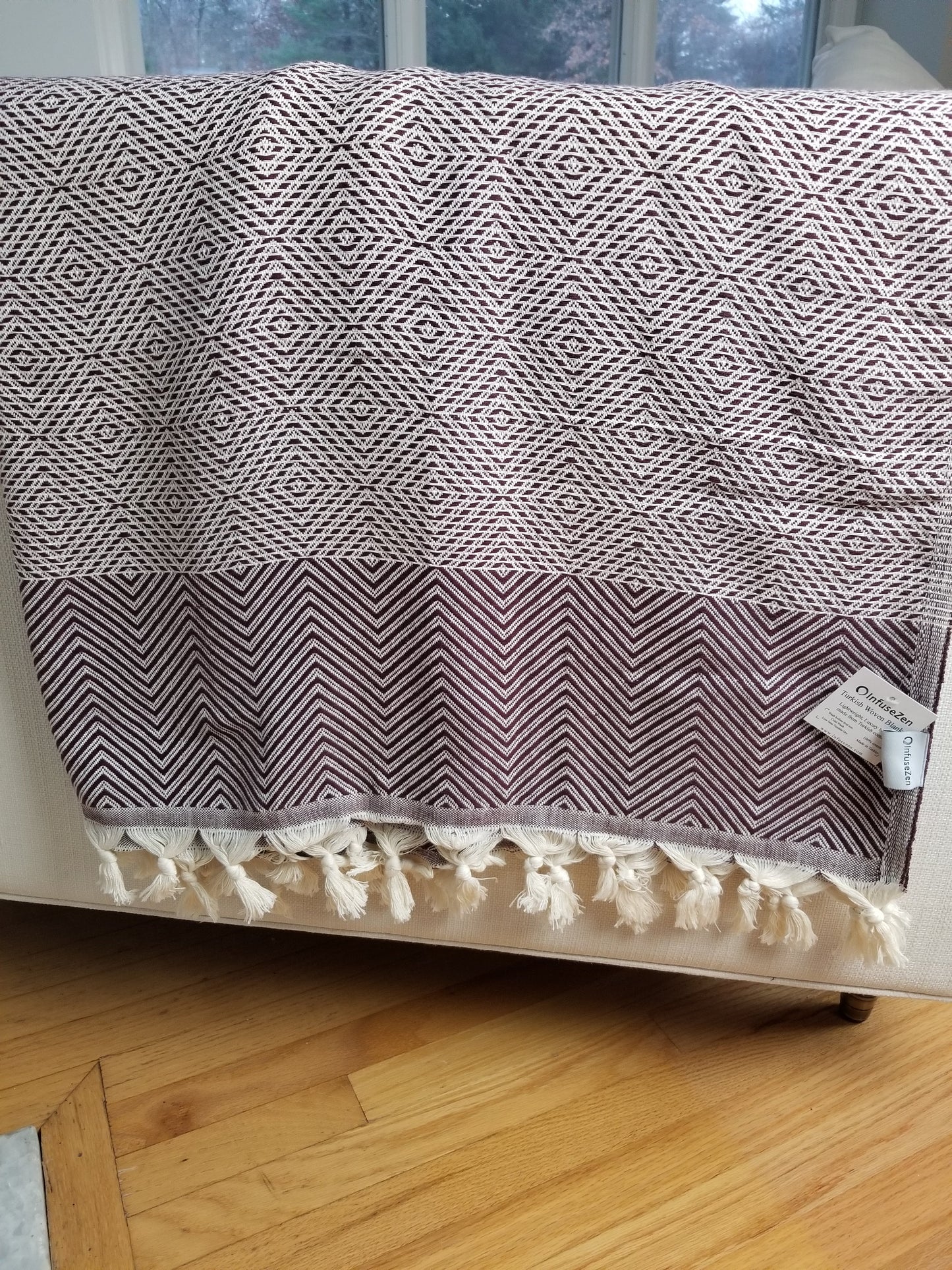 OUTLET SALE - Diamond Weave Turkish Cotton Throw Blanket in Burgundy