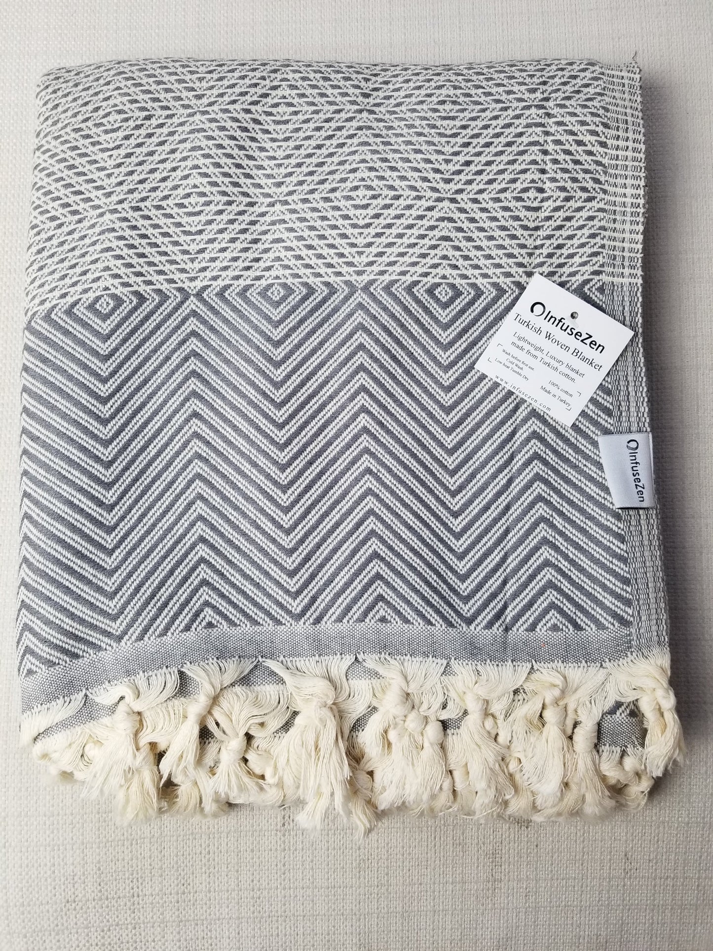 OUTLET SALE - Diamond Weave Turkish Cotton Throw Blanket in Grey