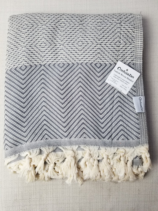 OUTLET SALE - Diamond Weave Turkish Cotton Throw Blanket in Grey