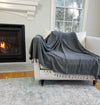 Stonewashed Organic Large Turkish Throw Blanket in Charcoal Grey/Faded Black