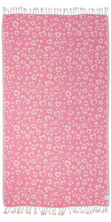  Leopard Heart Organic Turkish Towel in Pink