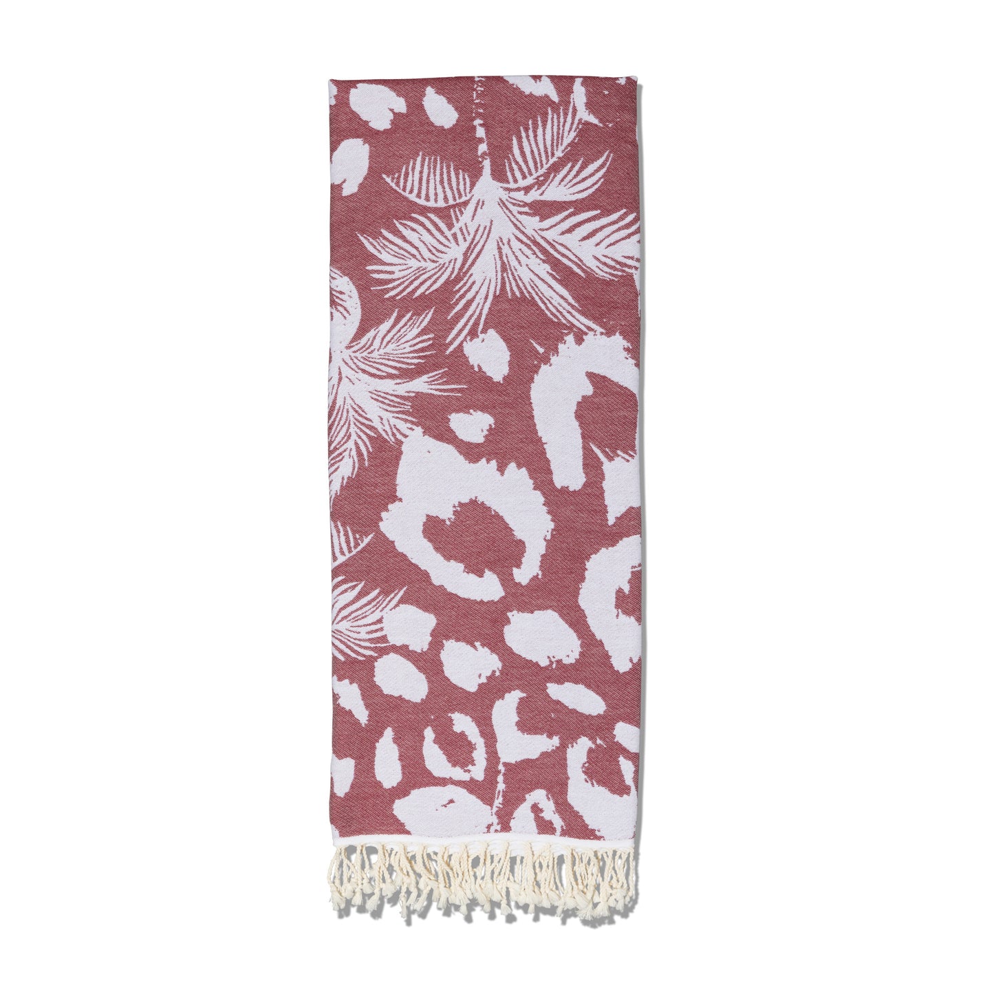 Leopard Palm Organic Turkish Towel in Burgundy