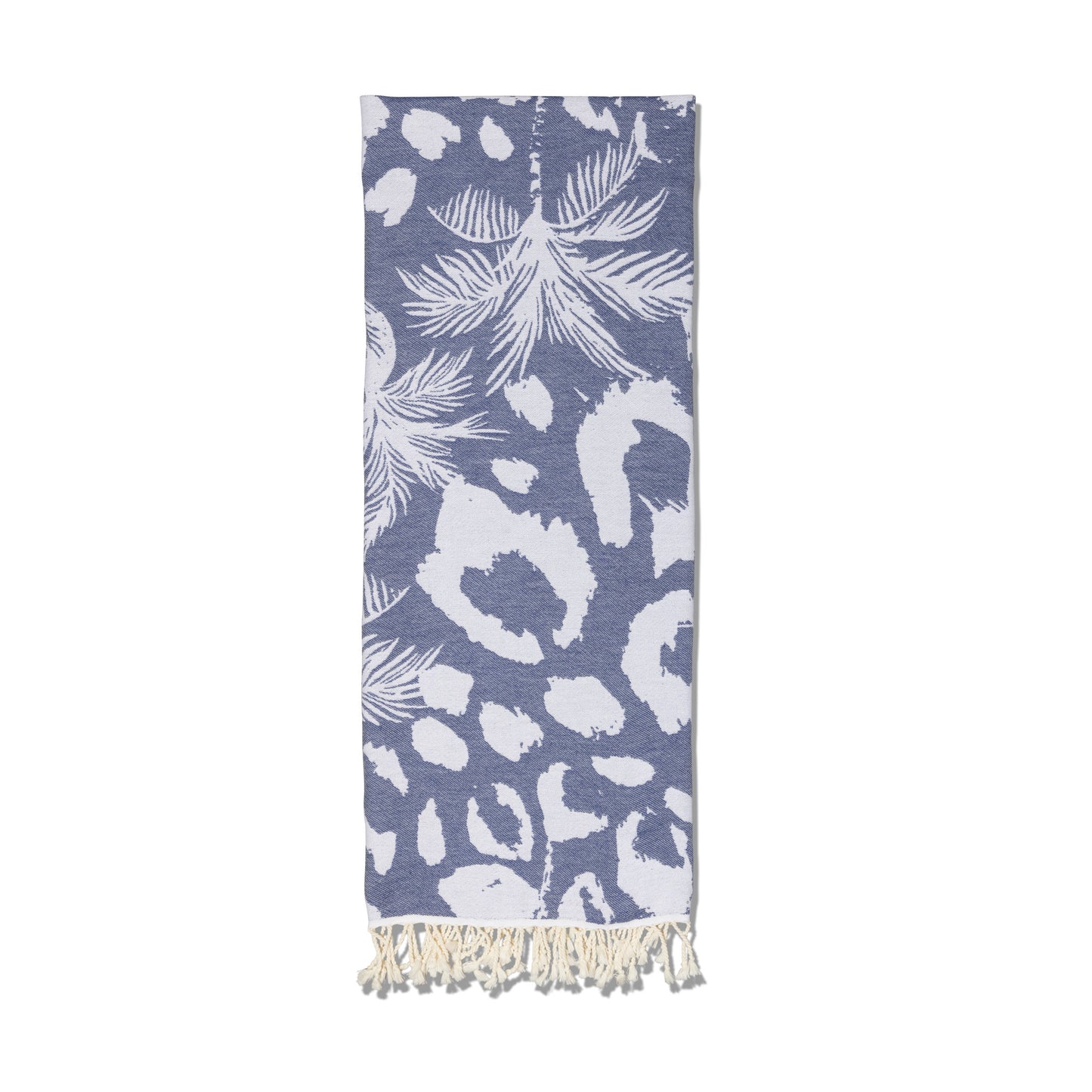 Leopard Palm Organic Turkish Towel in Navy