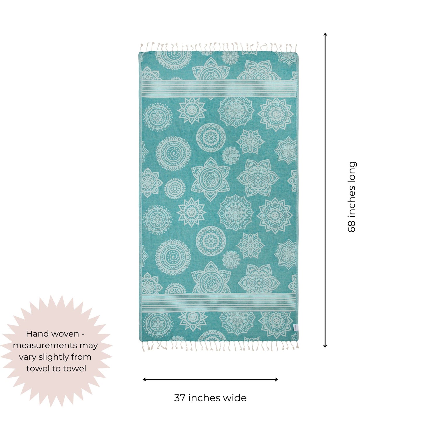 Mandala Flower Sand Resistant Turkish Towel in Seagreen