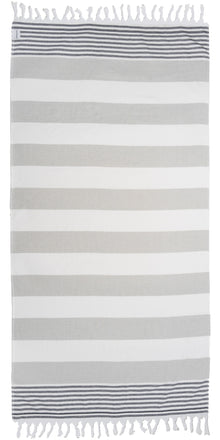  Marine Striped Turkish Towel with Soft Terry Cloth Back in Grey & Black