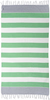 Marine Striped Turkish Towel with Soft Terry Cloth Back in Green & Navy