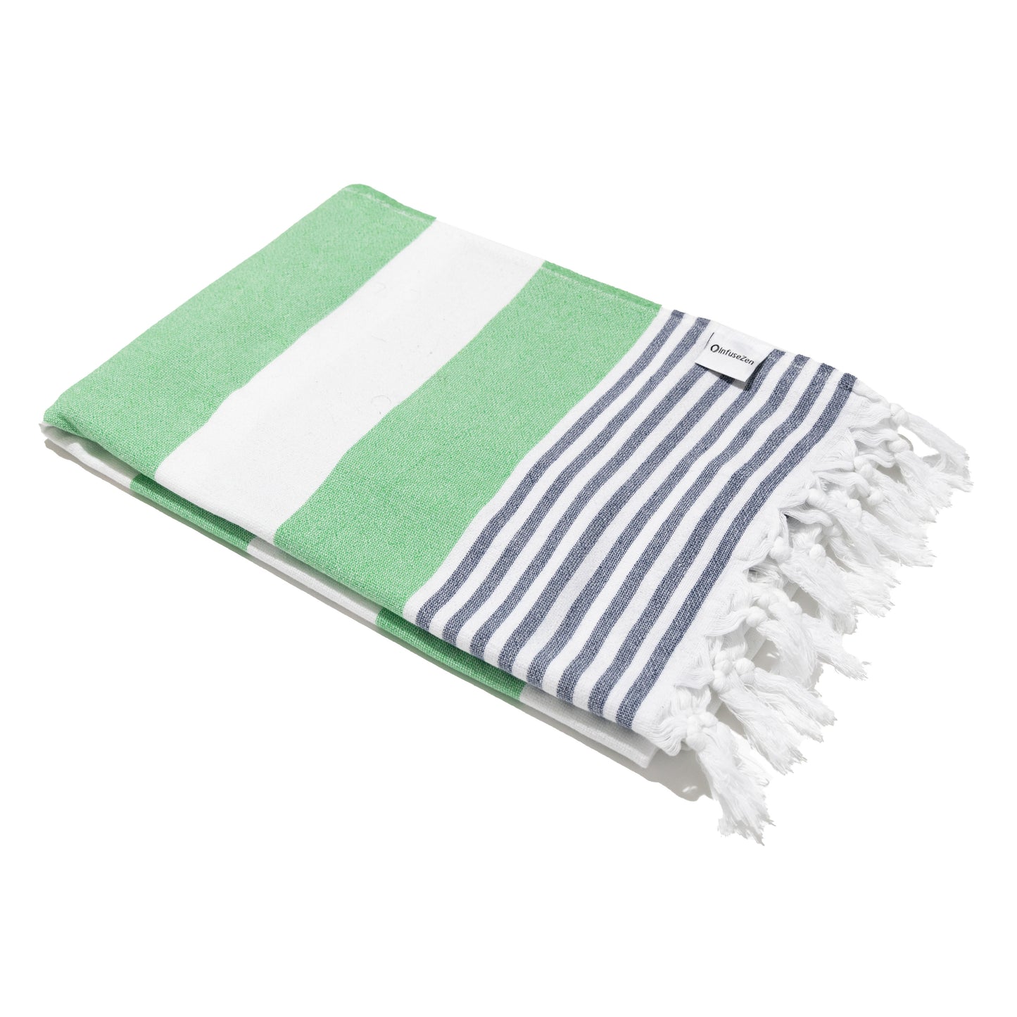 OUTLET SALE - Marine Terry Lined Turkish Towel in Green and Navy