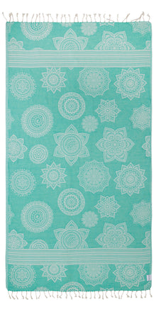  Mandala Flower Sand Resistant Turkish Towel in Seagreen