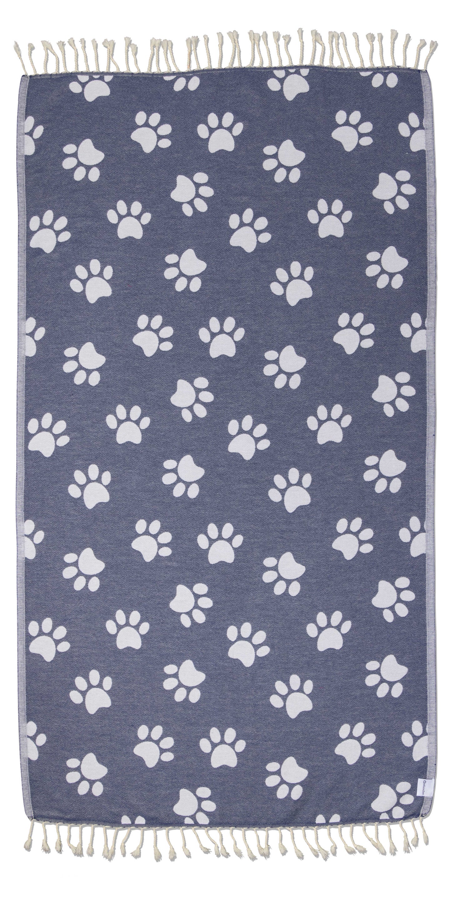 Paw Print Organic Turkish Towel in Navy