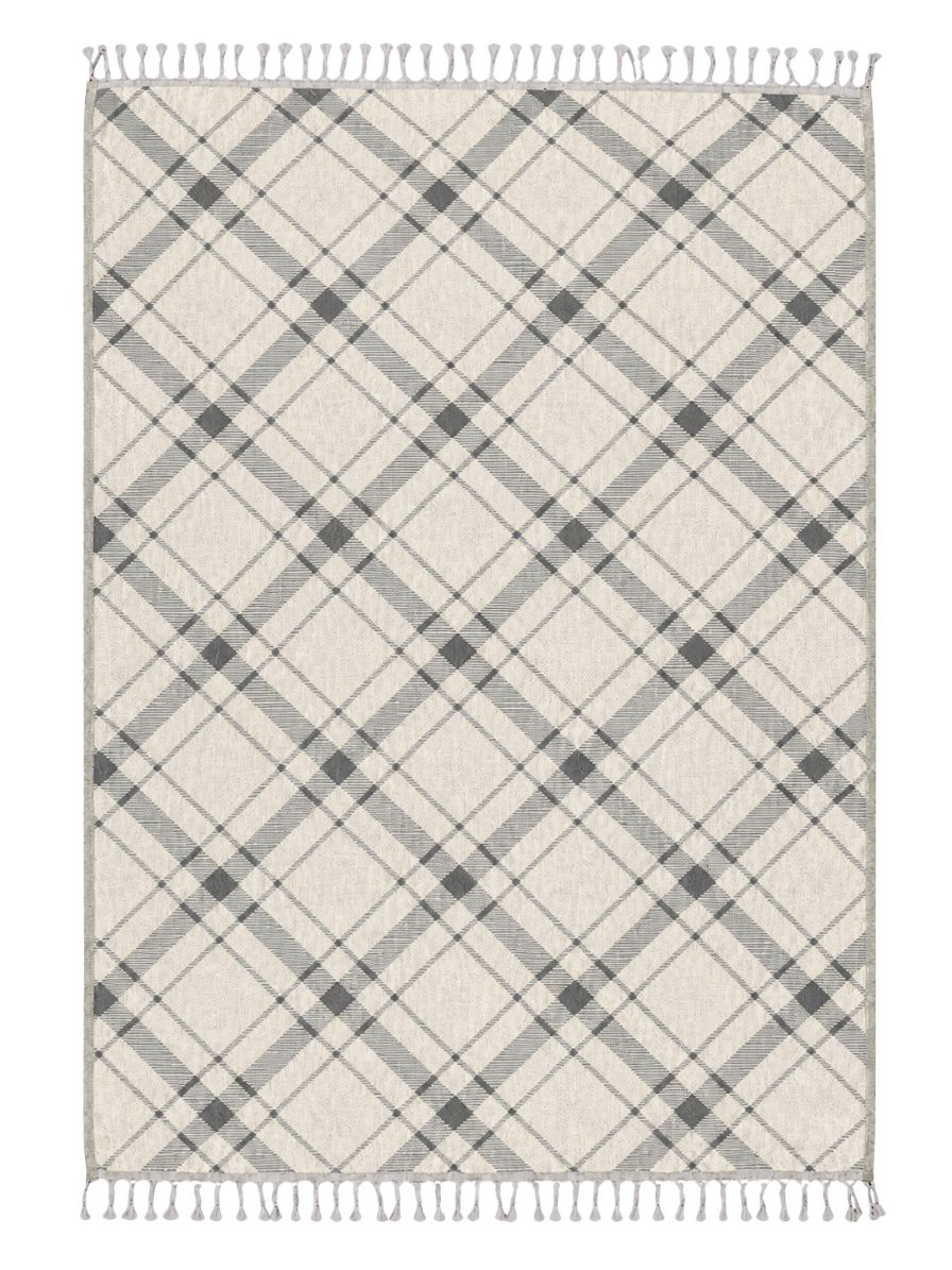 Plaid Organic Cotton Throw Blanket in Dark Grey & Beige