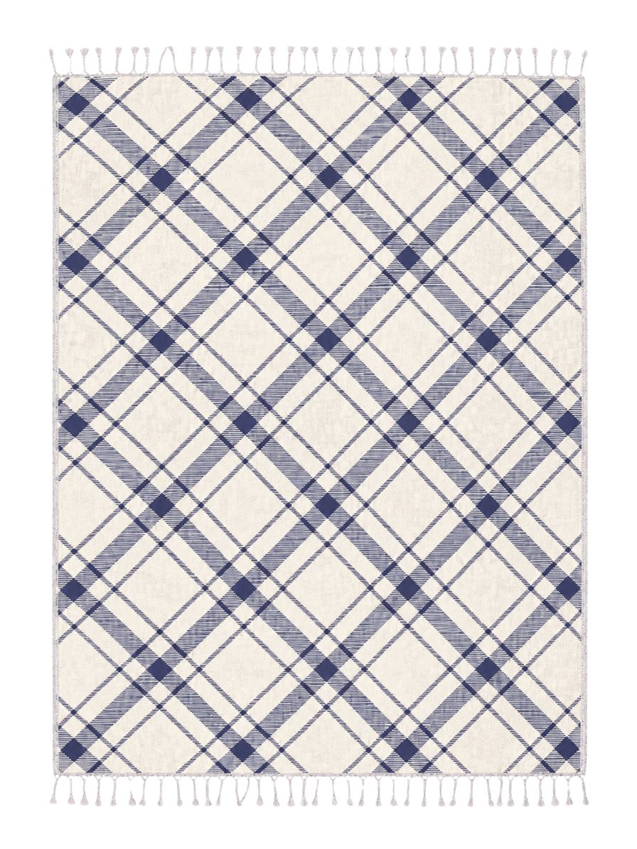 Plaid Organic Cotton Throw Blanket in Navy & Beige