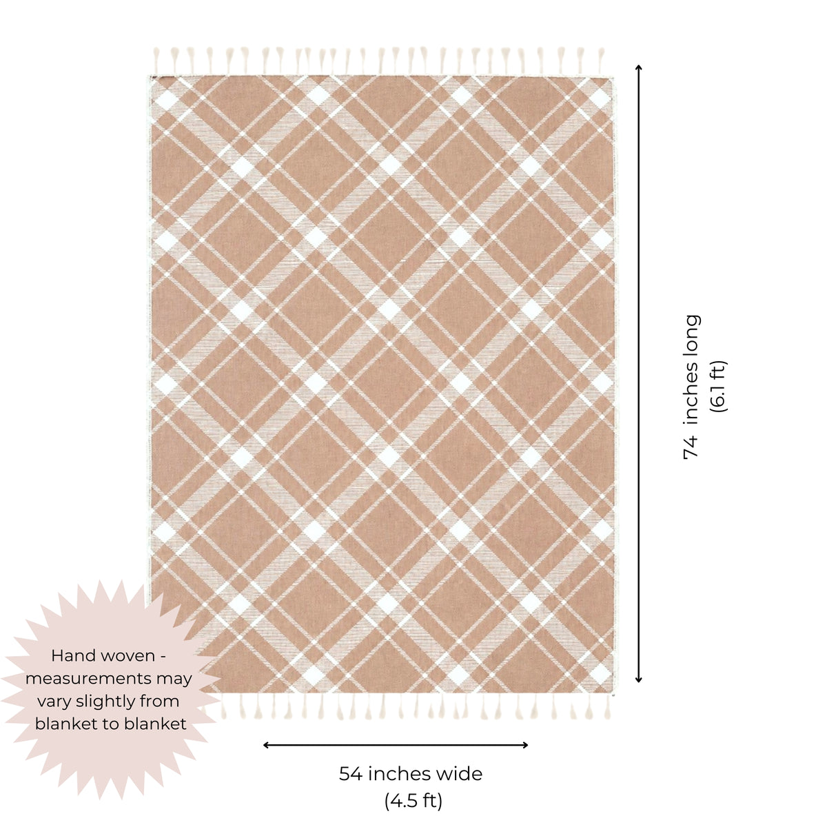 Plaid Organic Cotton Throw Blanket in Camel & Beige