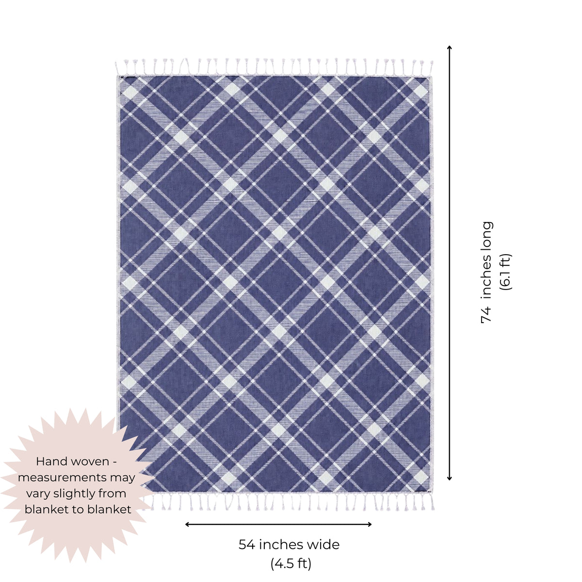 Plaid Organic Cotton Throw Blanket in Navy & Beige