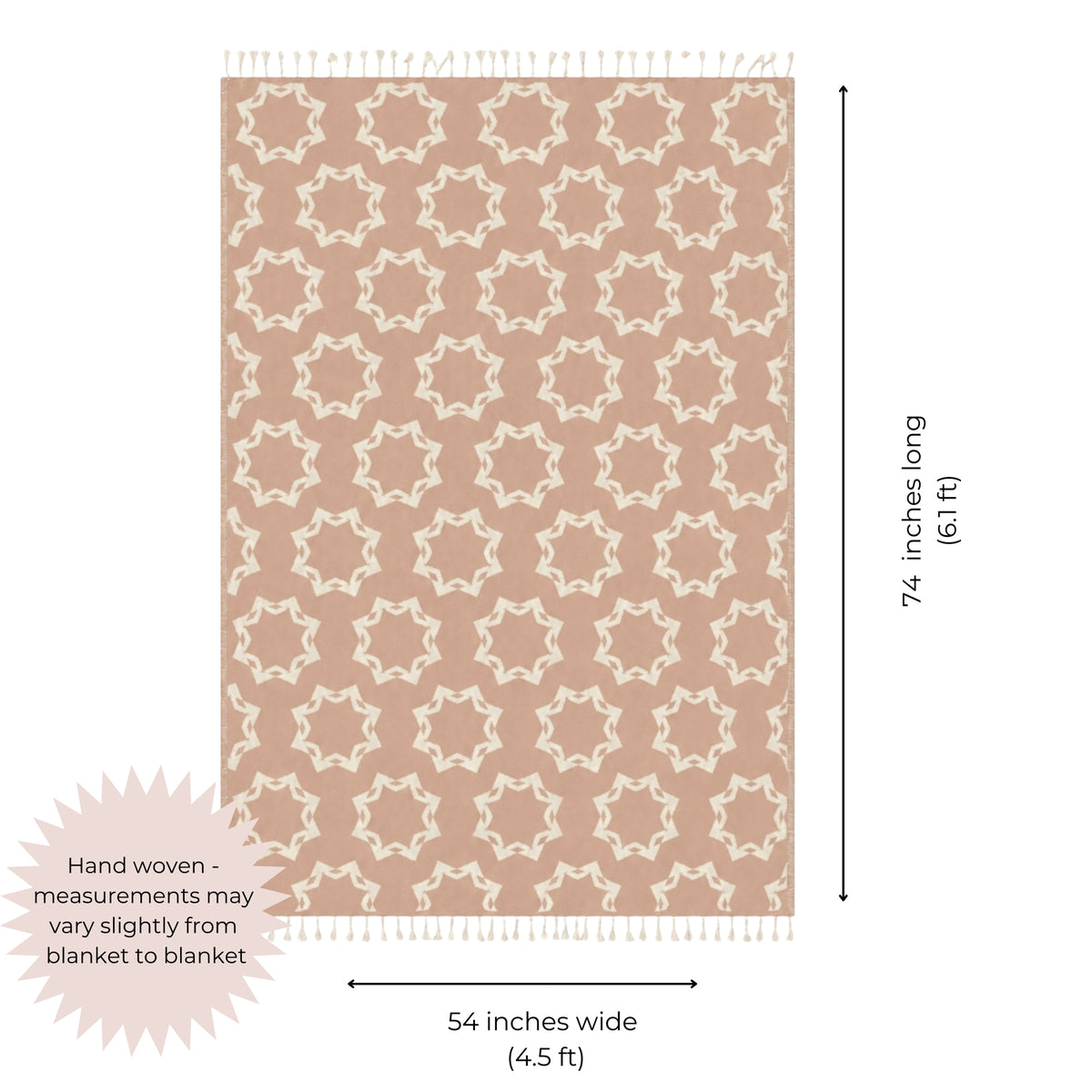 Rosette Organic Cotton Throw Blanket in Camel & Beige