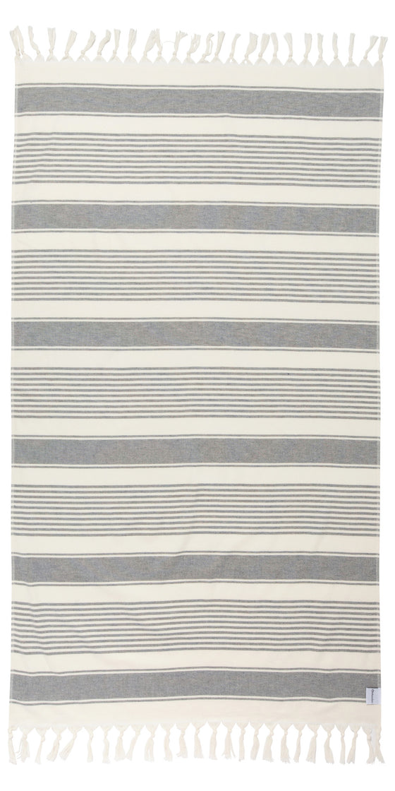 Sauna Stripe Organic Terry Cloth Lined Turkish Towel in Dark Grey