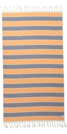  Multi Stripe Terry Cloth Lined Turkish Towel in Orange and Navy Blue