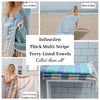 Multi Stripe Terry Cloth Lined Turkish Towel in Blue and Navy