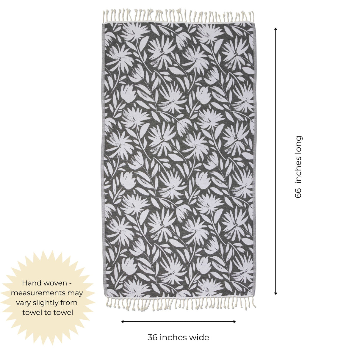 Whimsical Flower Matching Blanket & Towel Bundle – Black (1 Blanket + 2 Towels)
