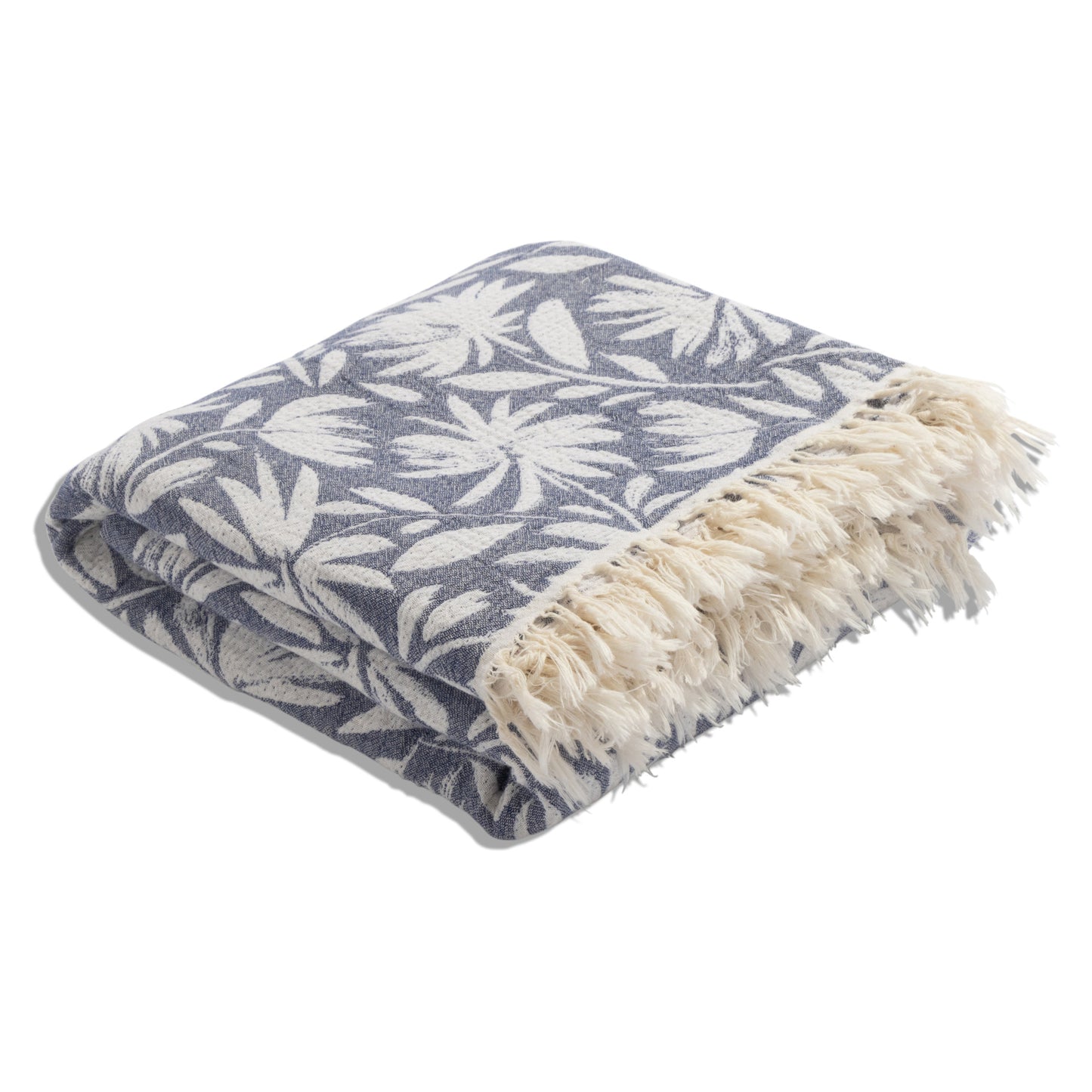 Whimsical Flower Organic Reversible Muslin Blanket in Navy & Natural