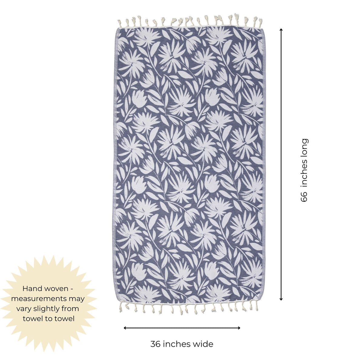 Whimsical Flower Matching Blanket & Towel Bundle – Navy (1 Blanket + 2 Towels)