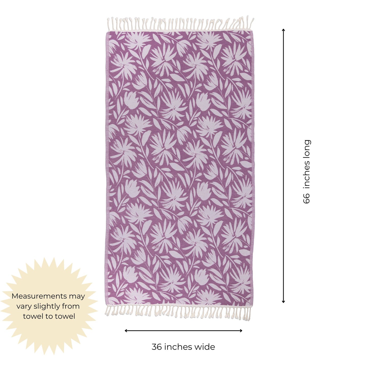 Purple towel with white floral pattern on a white background